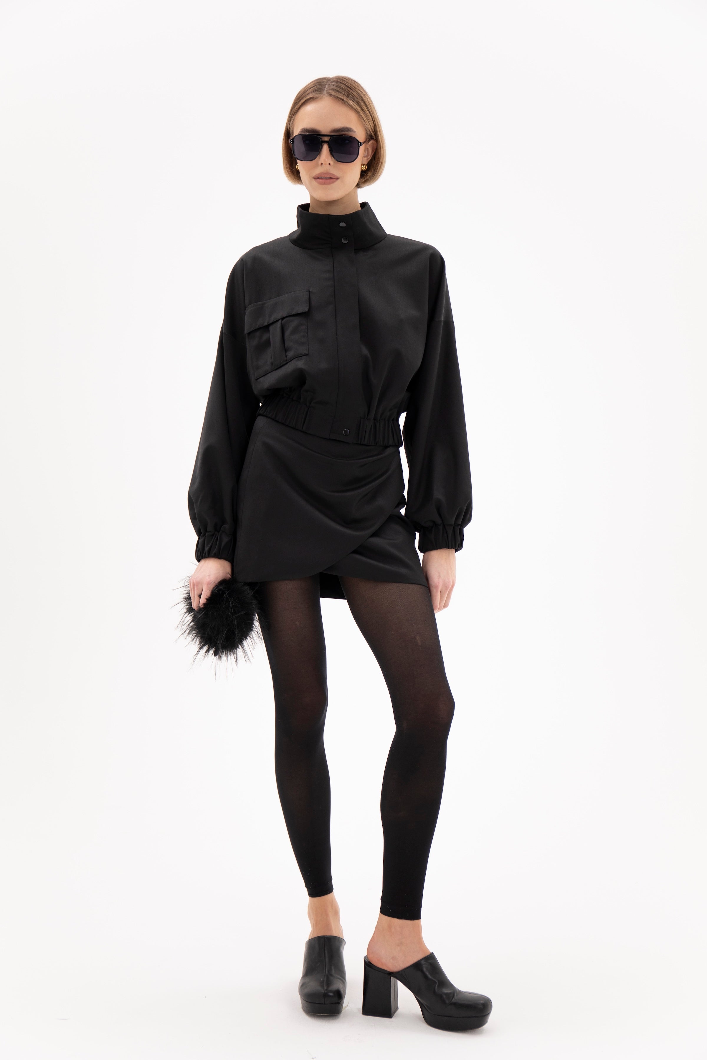 Noir Draped Mini Skirt Black