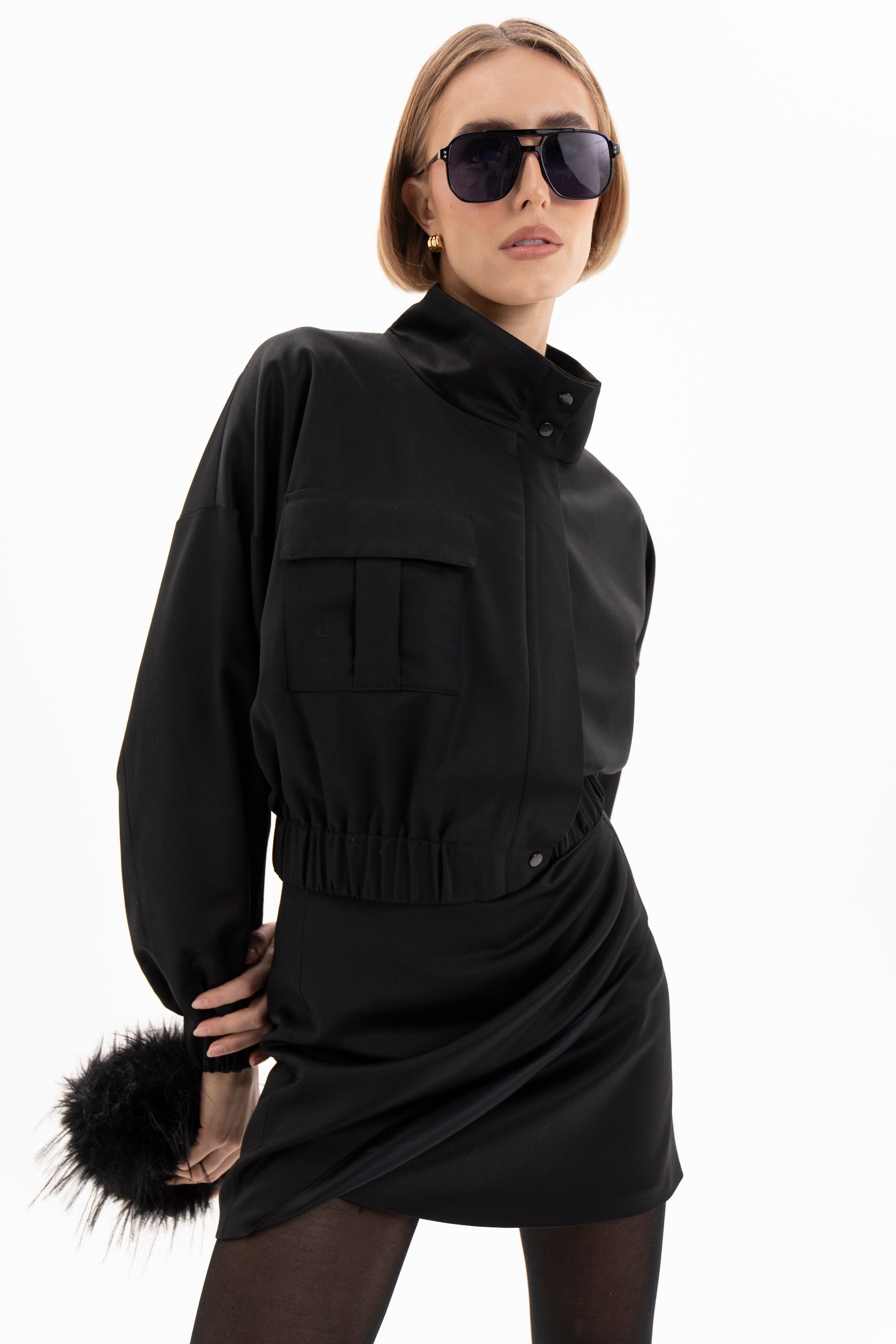 Noir Draped Mini Skirt Black