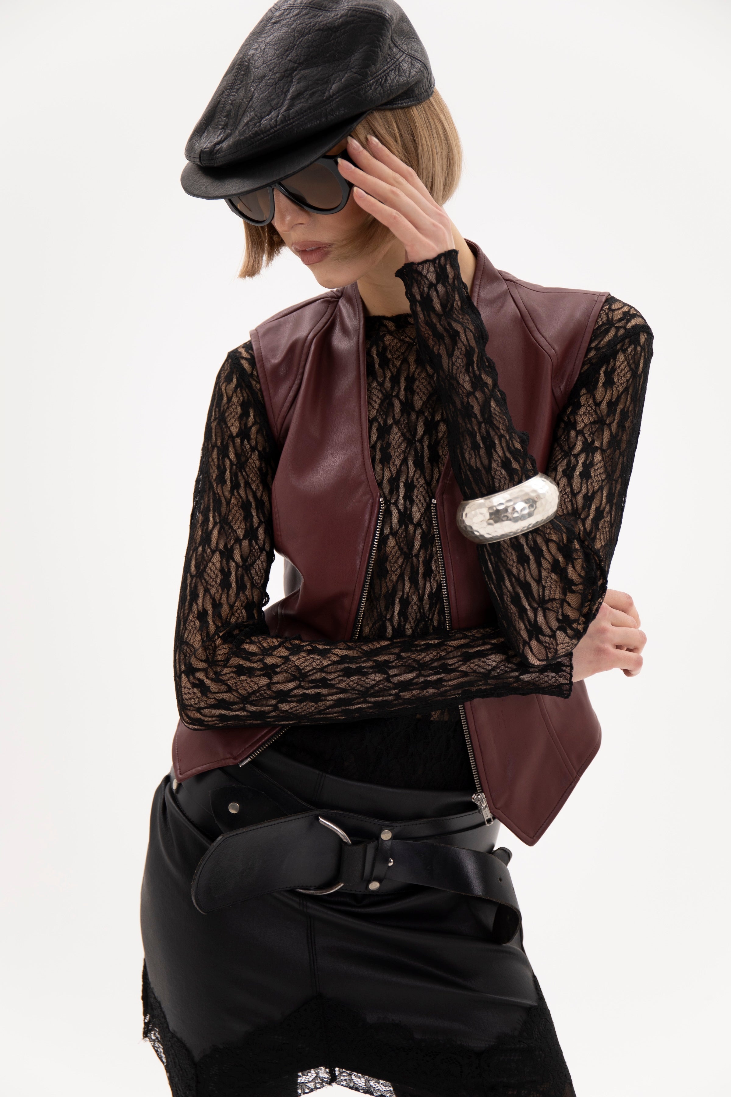 Epure Leather Vest Burgundy
