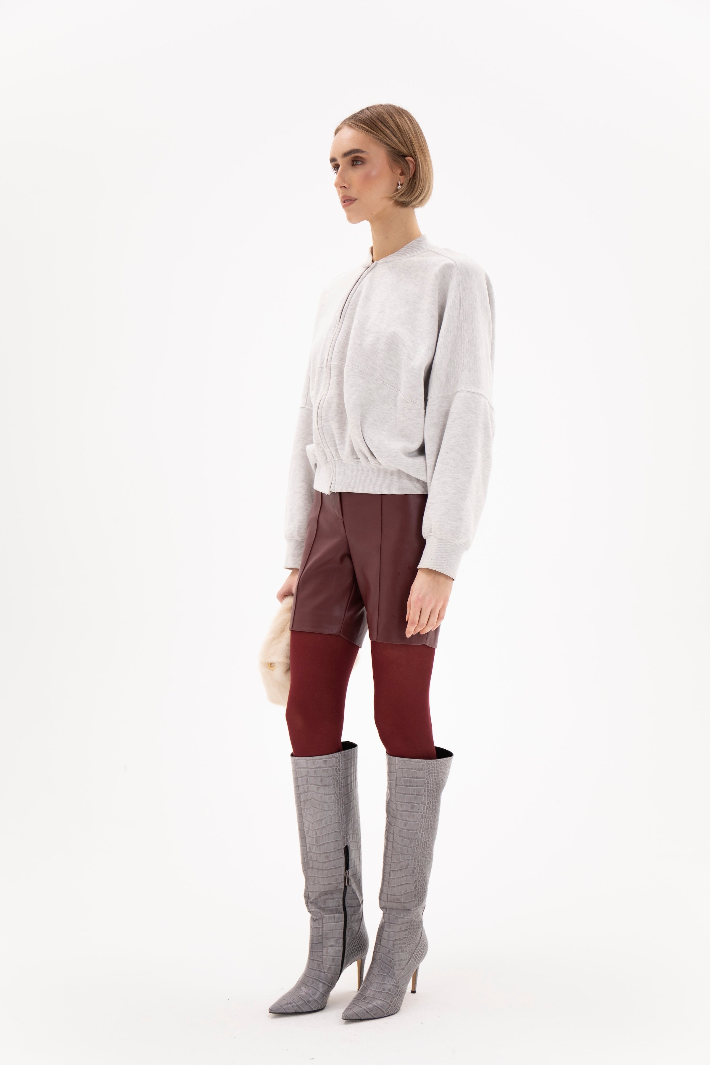 Ivory Tailored Shorts Burgundy