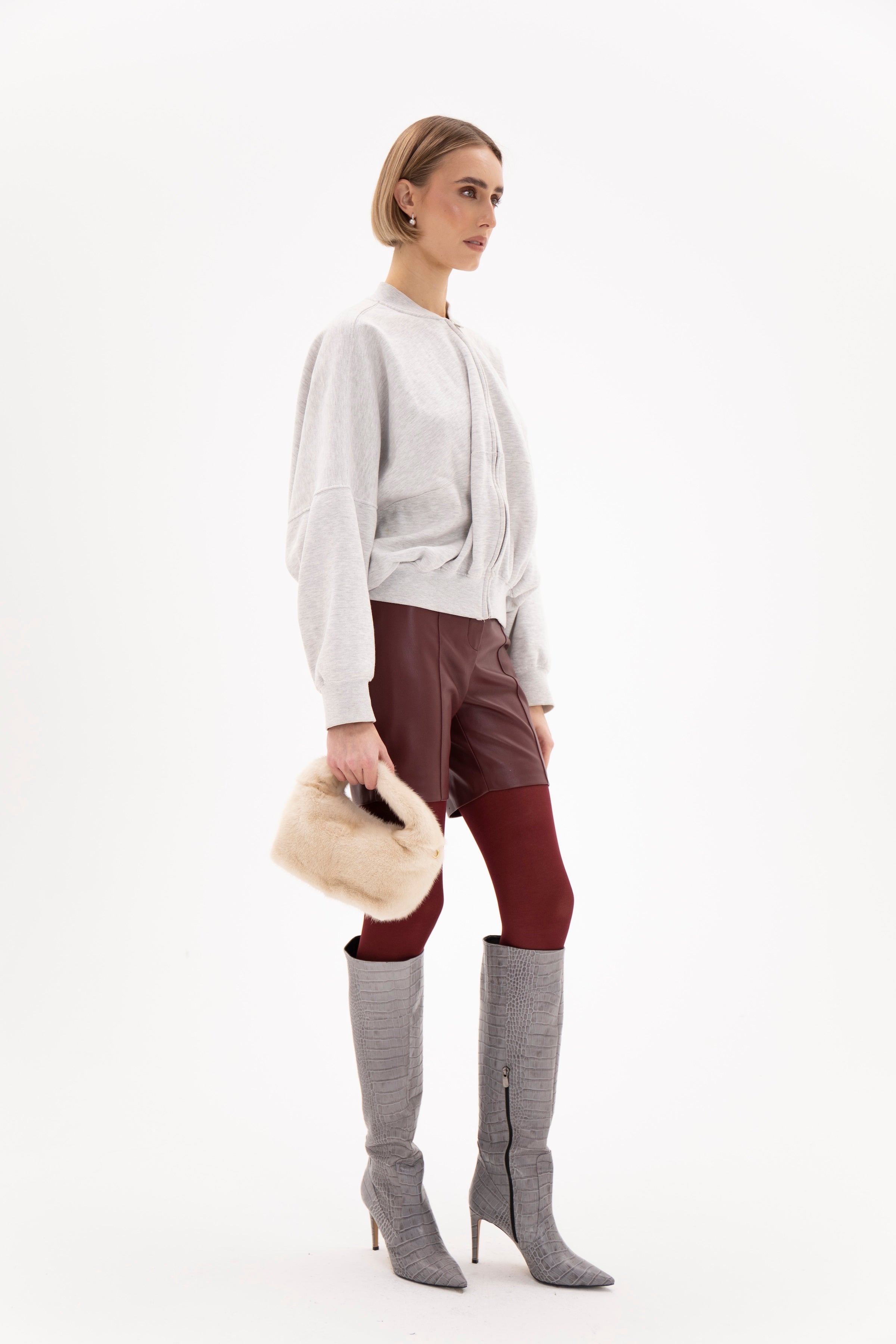 Ivory Tailored Shorts Burgundy