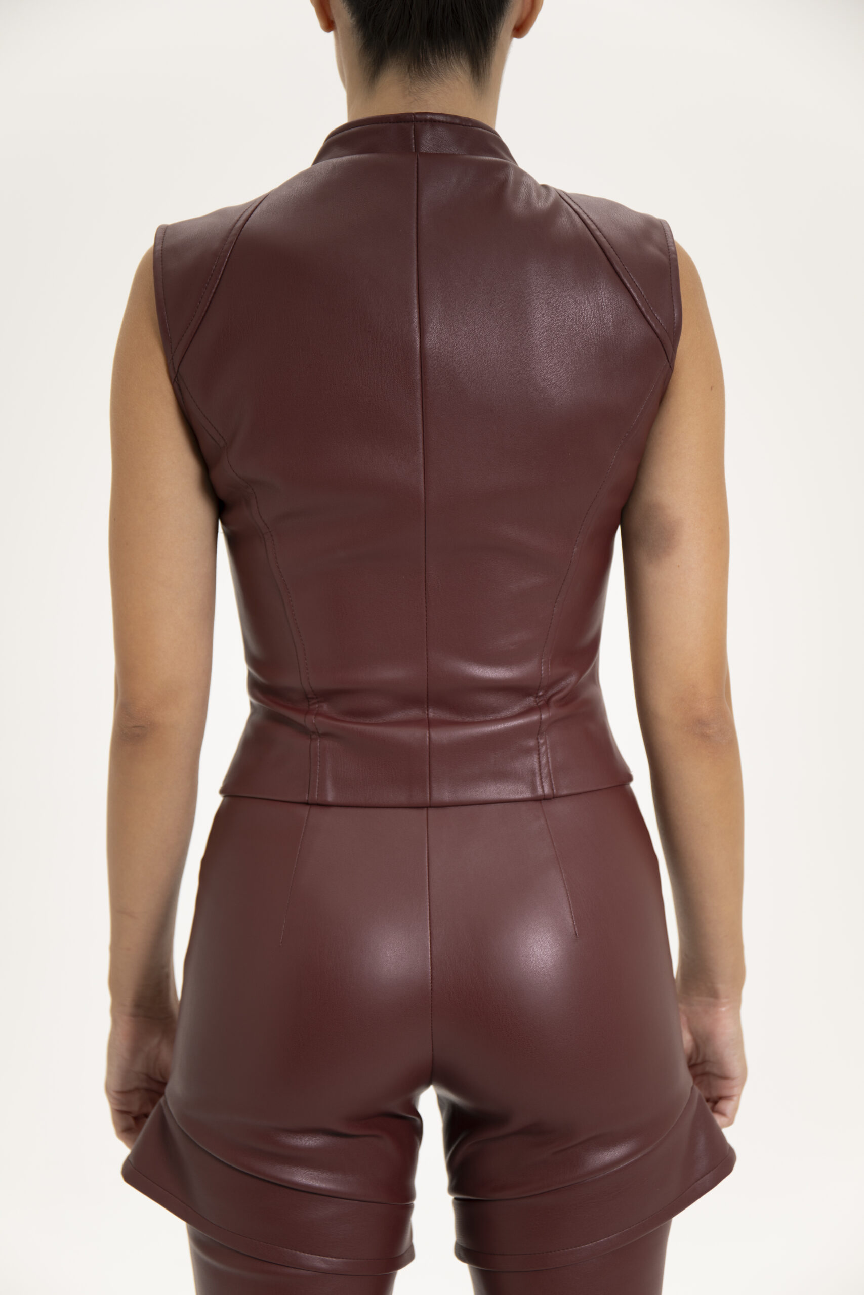 Leather Vest Épure Burgundy - Image 5